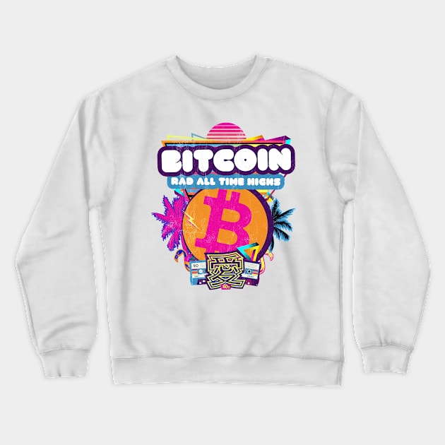 Bitcoin All Time Highs Retrowave 80s Cassette Tapes Trader Crewneck Sweatshirt by MapYourWorld